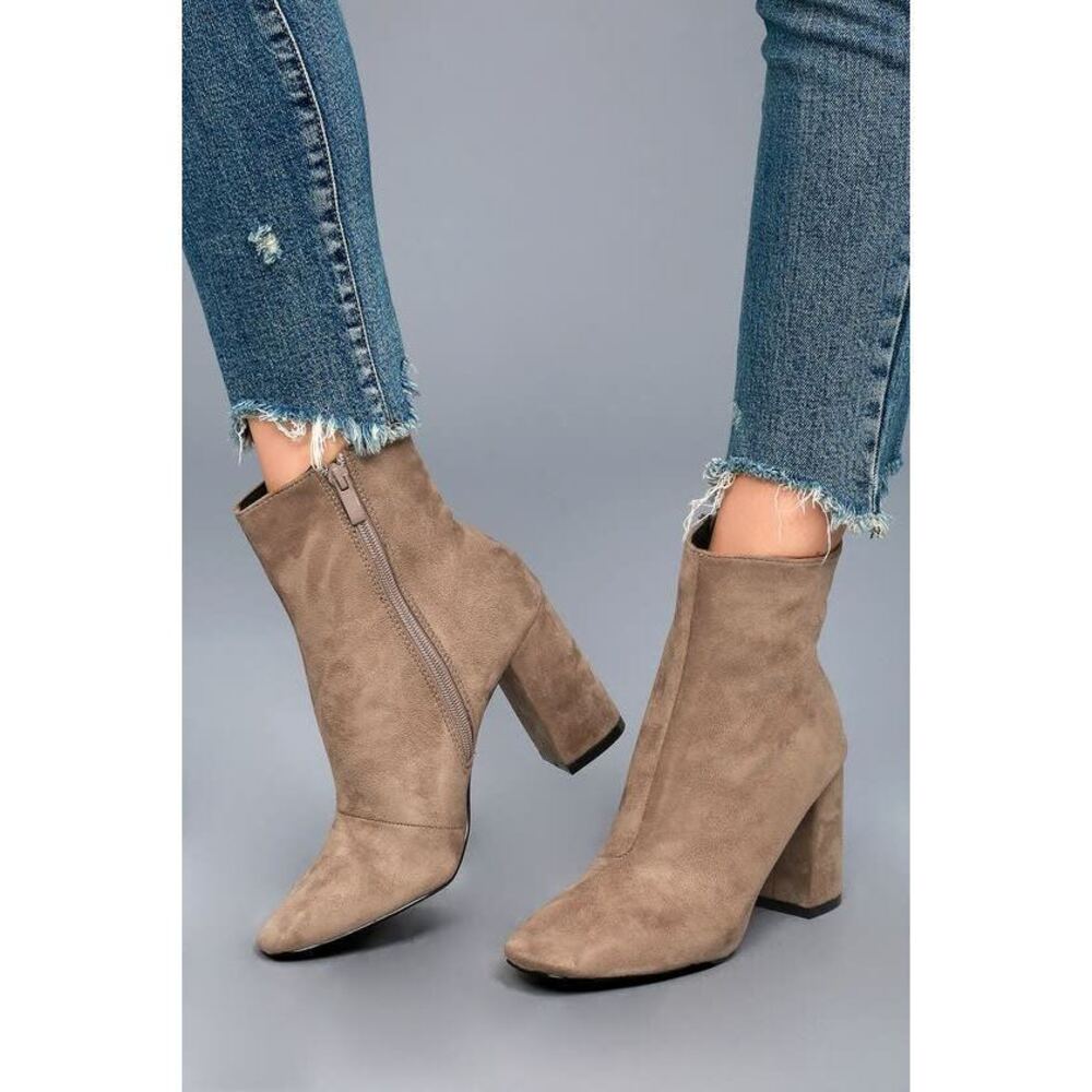 Lulus My Generation Taupe Suede High Heel Mid-calf Boots Grey - Size 8